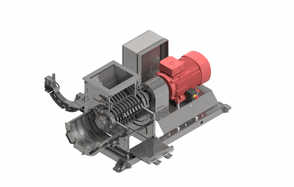 Hammermühle HM 342 in Edelstahl, geöffnet, Ansicht von links
