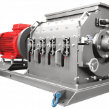 Hammermühle HM 672 in Edelstahl, Ansicht von rechts, mit rotem Direktantrieb