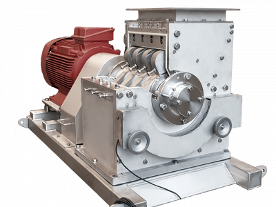 Schneidmühle CM 342 in Edelstahl, Ansicht von rechts, mit rotem Direktantrieb