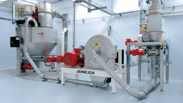 Mahlanlage zur Zuckervermahlung mit Dosierung, Mühle und Pufferbehälter inkl. Filter und Rührwerk