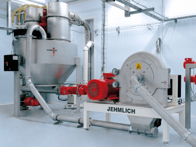 Mahlanlage zur Zuckervermahlung mit Dosierung, Mühle und Pufferbehälter inkl. Filter und Rührwerk