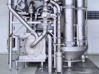 Mahlanlage zur industriellen Gewürzvermahlung mit Universalmühle und Totalabscheider