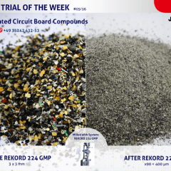 Darstellung von Leiterplatten im Ausgangszustand und nach Vermahlung zum Recycling