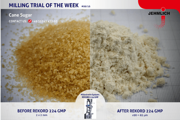 Darstellung von Rohrzucker im Ausgangszustand und nach Feinvermahlung