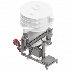 Sackbefüllstation mit Schnecke zum dosierten Befüllen von 25 kg Säcken an einer Siebmaschine