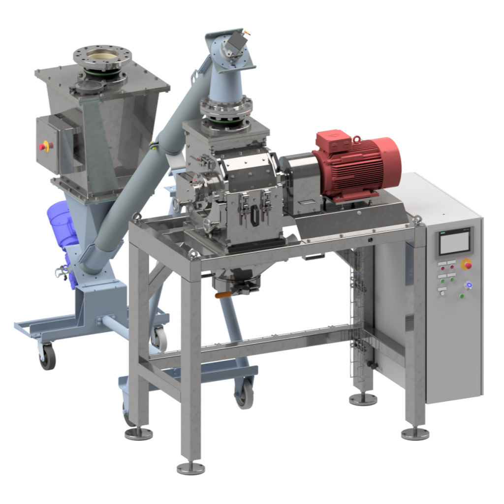 Hammer Mill HM342 Product feeding via screw conveyor with hopper