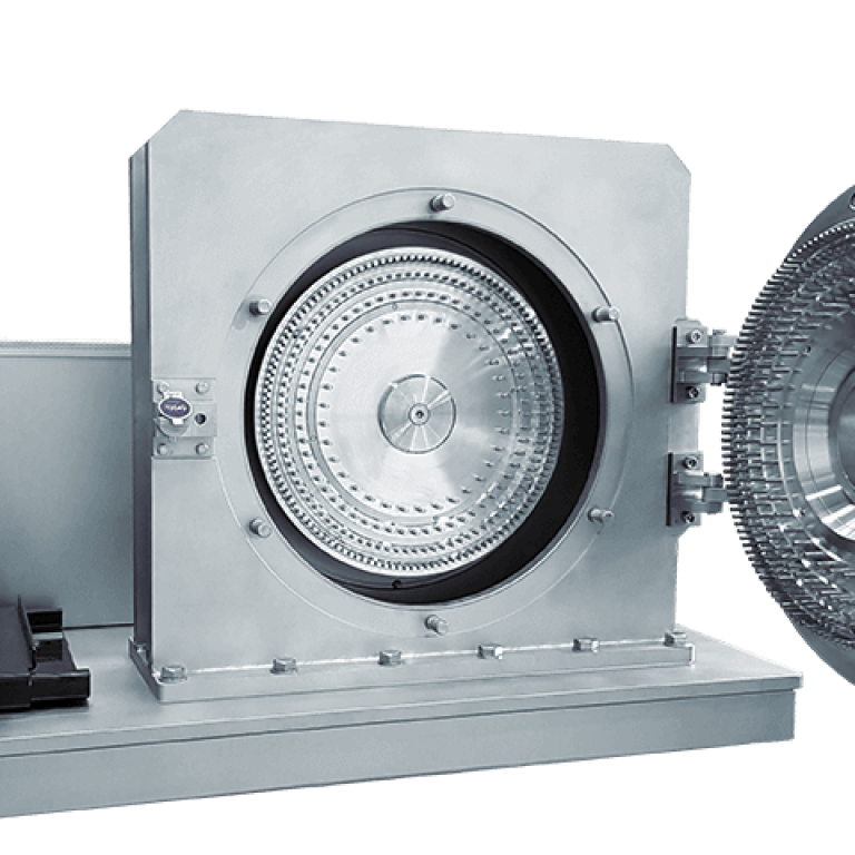 opened impact mill REKORD 450 with pin disk rotor and stator for industrial grinding